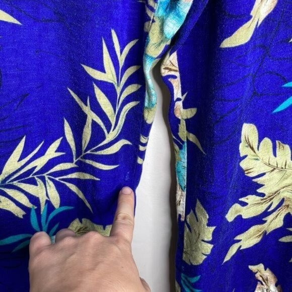 Vintage White Stag Size L Blue Tropical Hawaiian Floral Cropped Wide Leg Pants - Picture 9 of 12